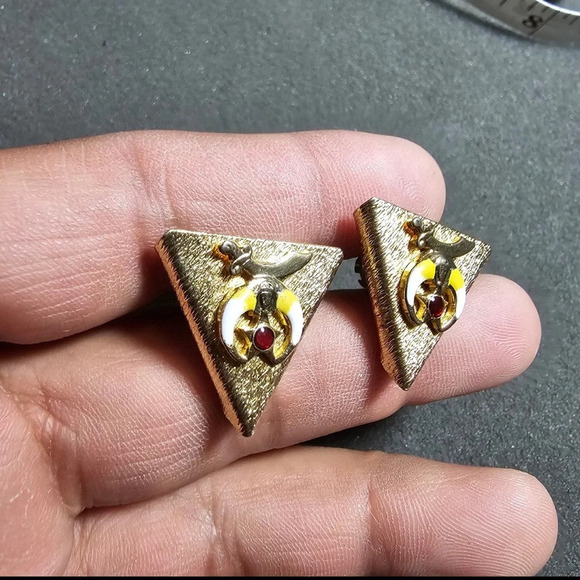 Vintage Shriner Mason Masonic Gold Tone Shirt Collar Tips Pin Set Of 2 - Picture 4 of 9